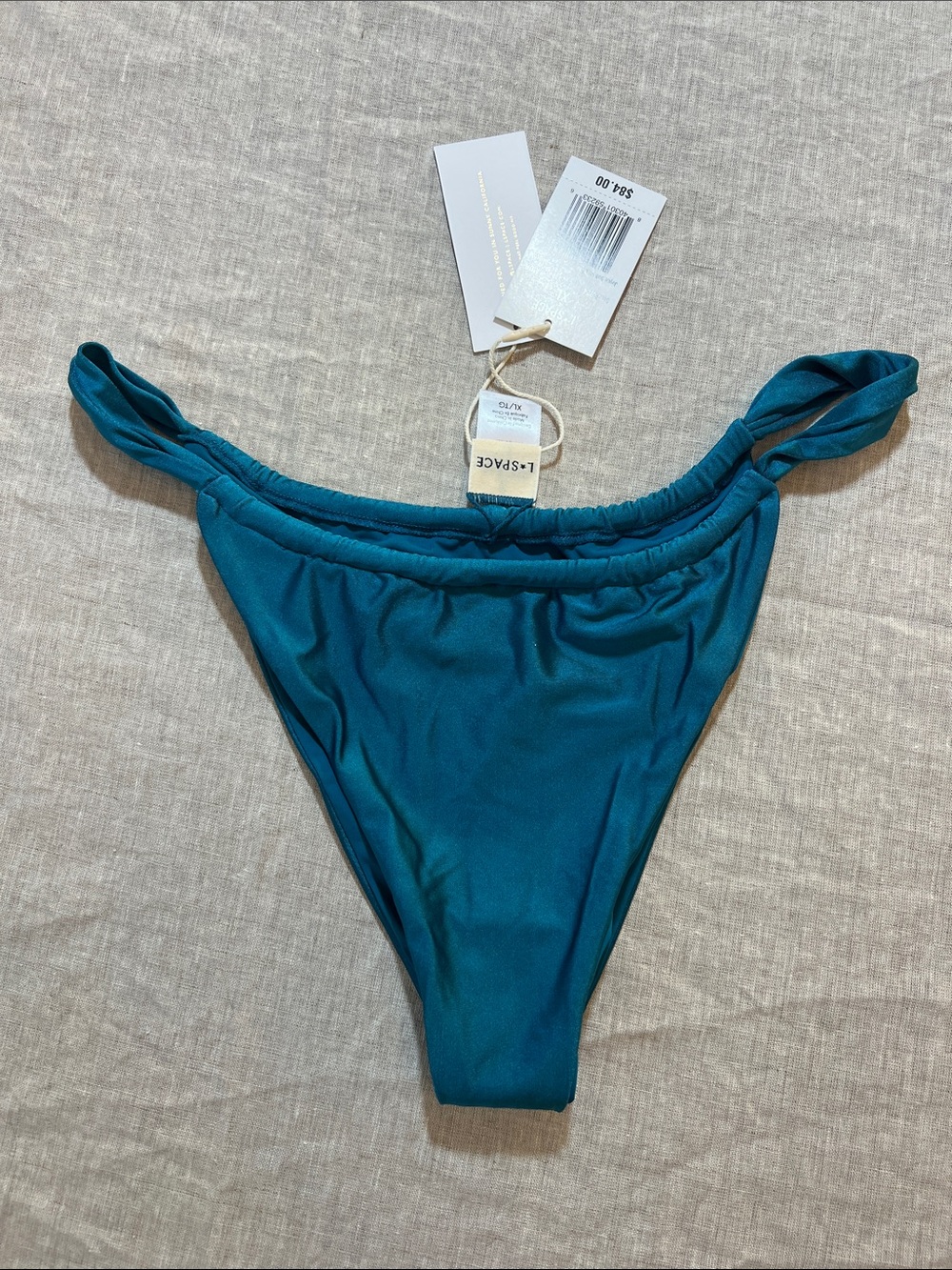 l*space Jayce High-Cut Bikini Bottom Bitsy in Mediterranean Teal. Size XL. NWT